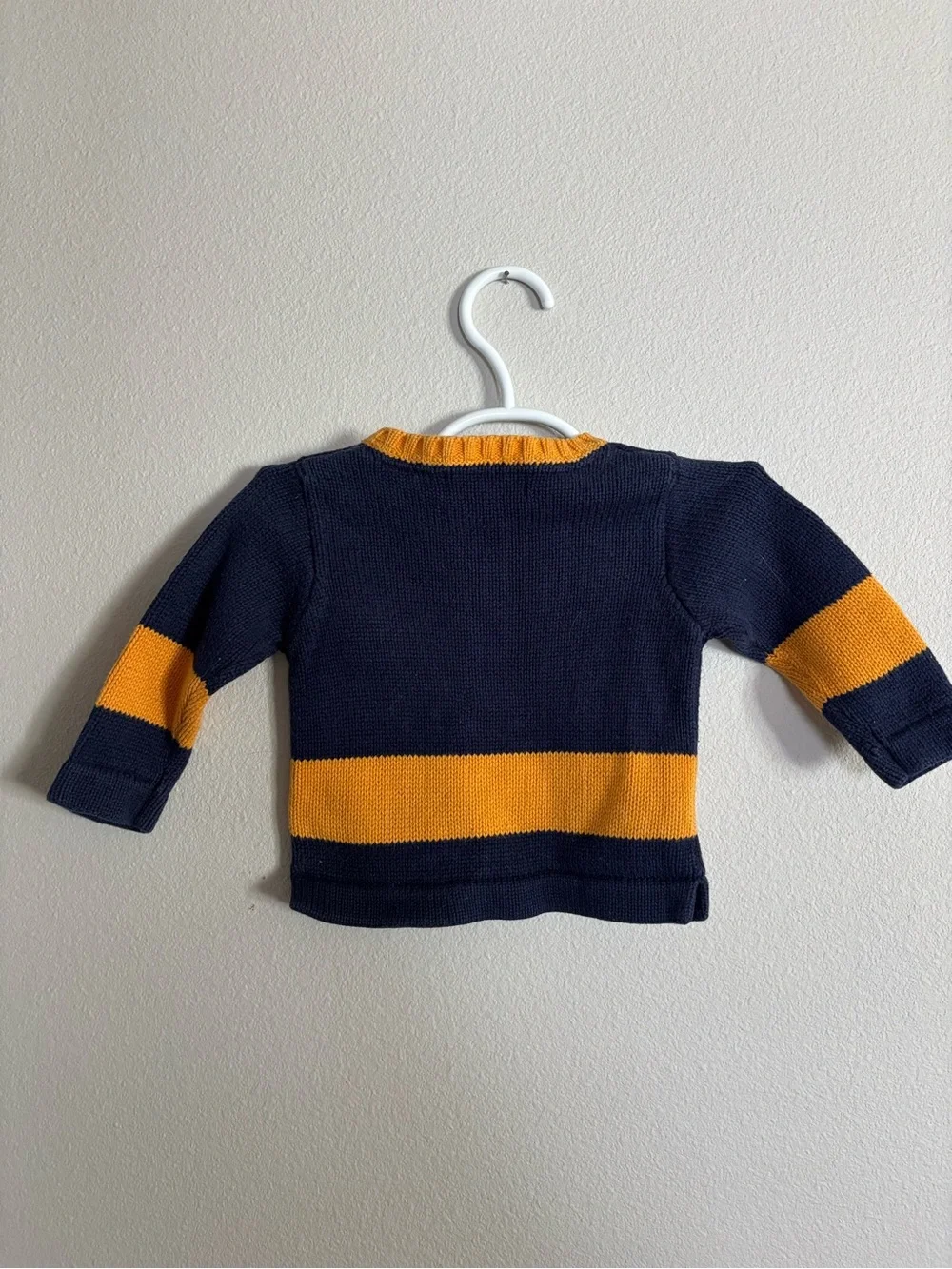 Ralph Lauren Navy & Yellow Striped V-Neck Sweater - Kids
